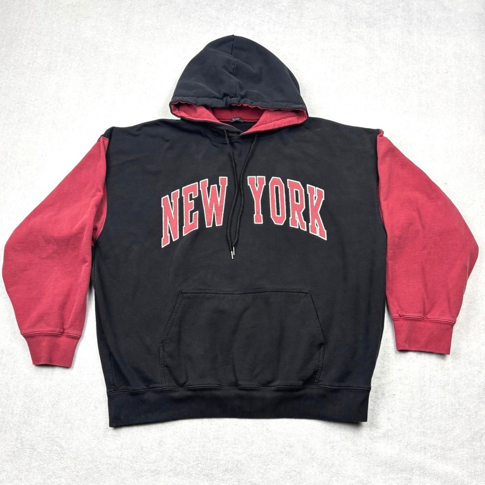 John Galt Brandy Melville Hoodie Oversized Black Red New York Colorblock Christy